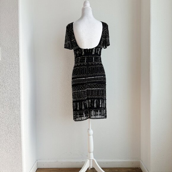 VINTAGE BLACK AND SILVER BEADED MINI DRESS‎ - Picture 4 of 5